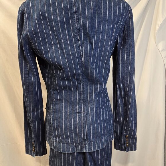 Ralph Laurel Jeans Blazer And Skirt Size 6 Blue With Pin Strips 100% Cotton - Picture 11 of 16
